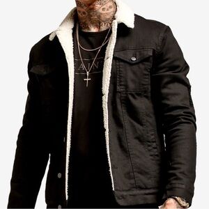 Men's Black Sherpa Collar Jacket